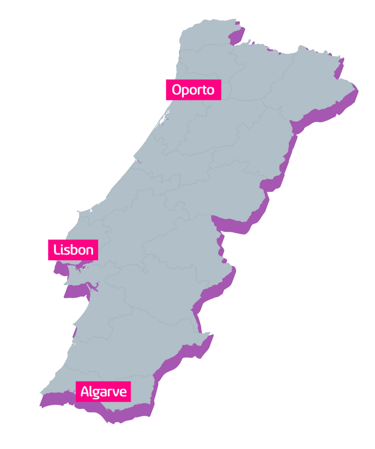 Portugal map with Oporto, Lisbon and Algarve highlighted